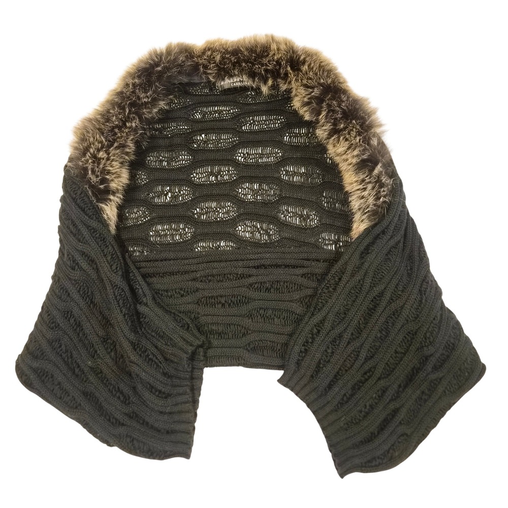 Y2K Sabrina Carolina Black Knit Faux Fur Collar Shrug Bolero Whimsigoth Coquette